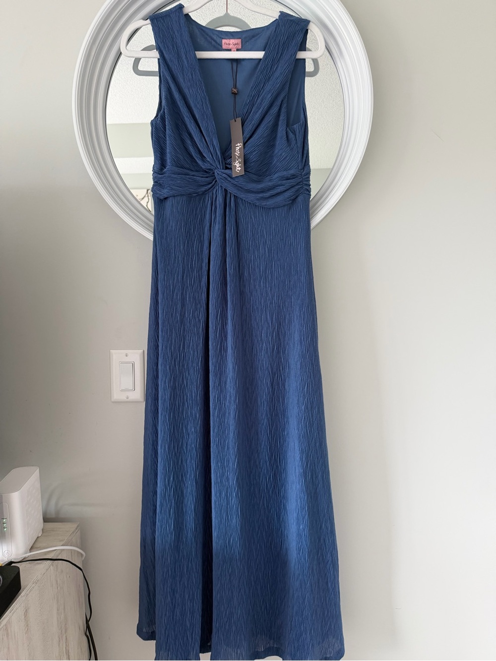 NWT Phase Eight Blue Plissé Twist-Front Maxi Dress Size 6
